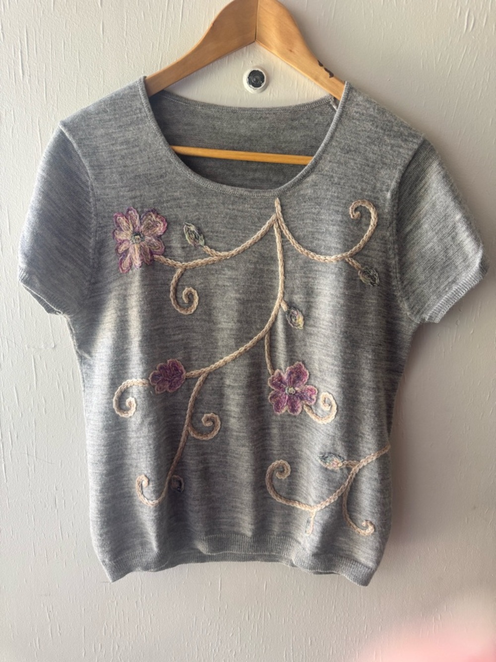 Light Gray Knit Short Sleeve Top